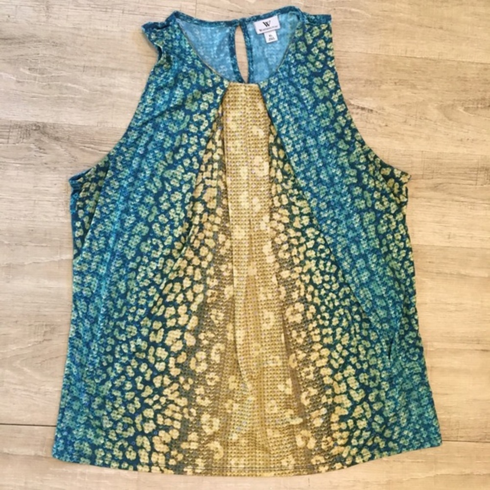 Worthington Sleeveless Turquoise & Gold Top